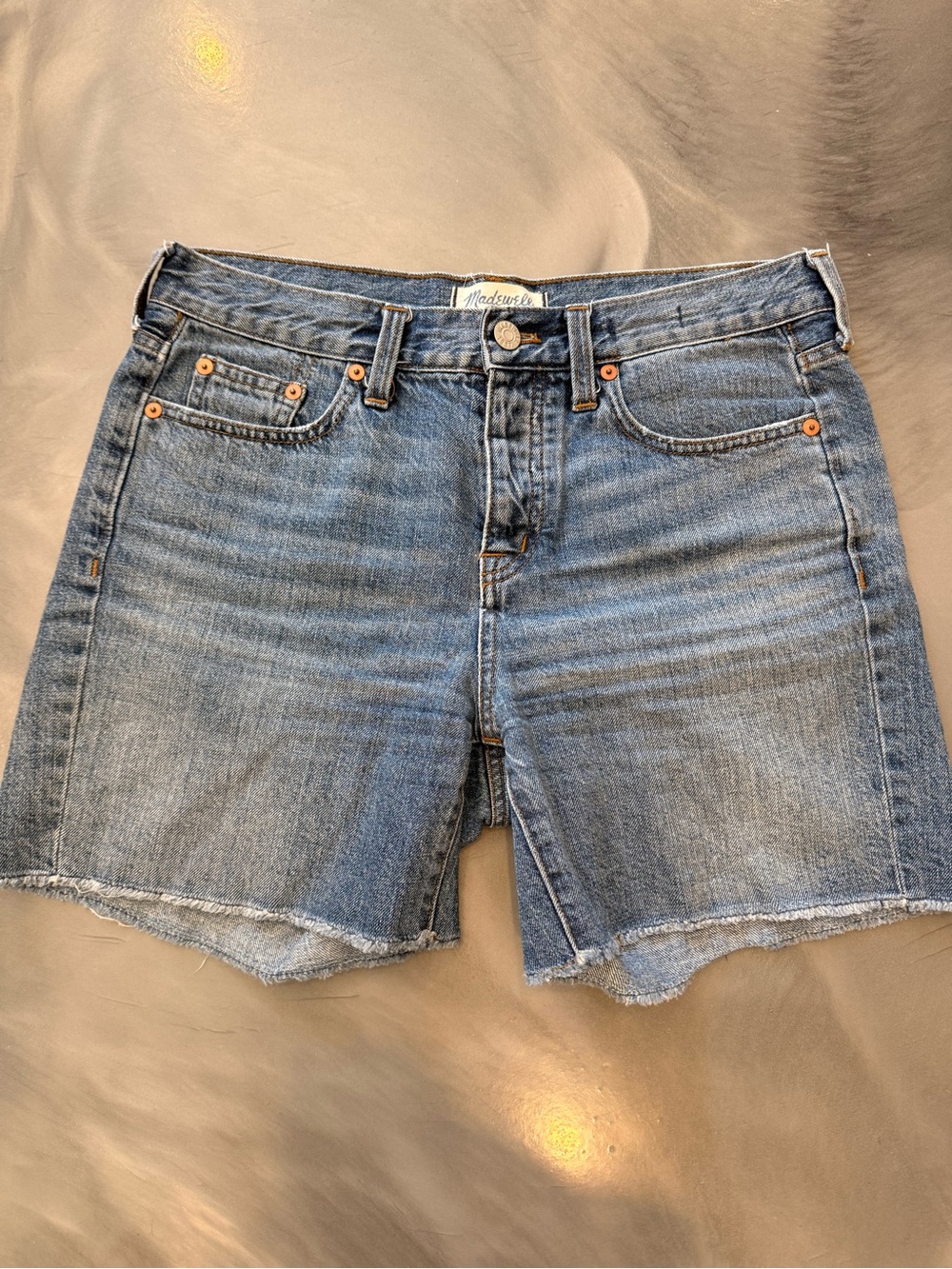 Madewell Medium Blue Distressed Denim Cutoff Shorts size 25